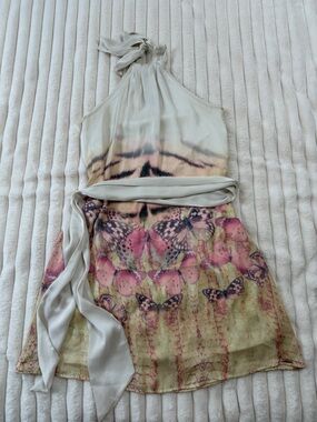 Zinco/ Morena Rosa Brazil Pink Butterfly Print Mini Dress with Cream Panel